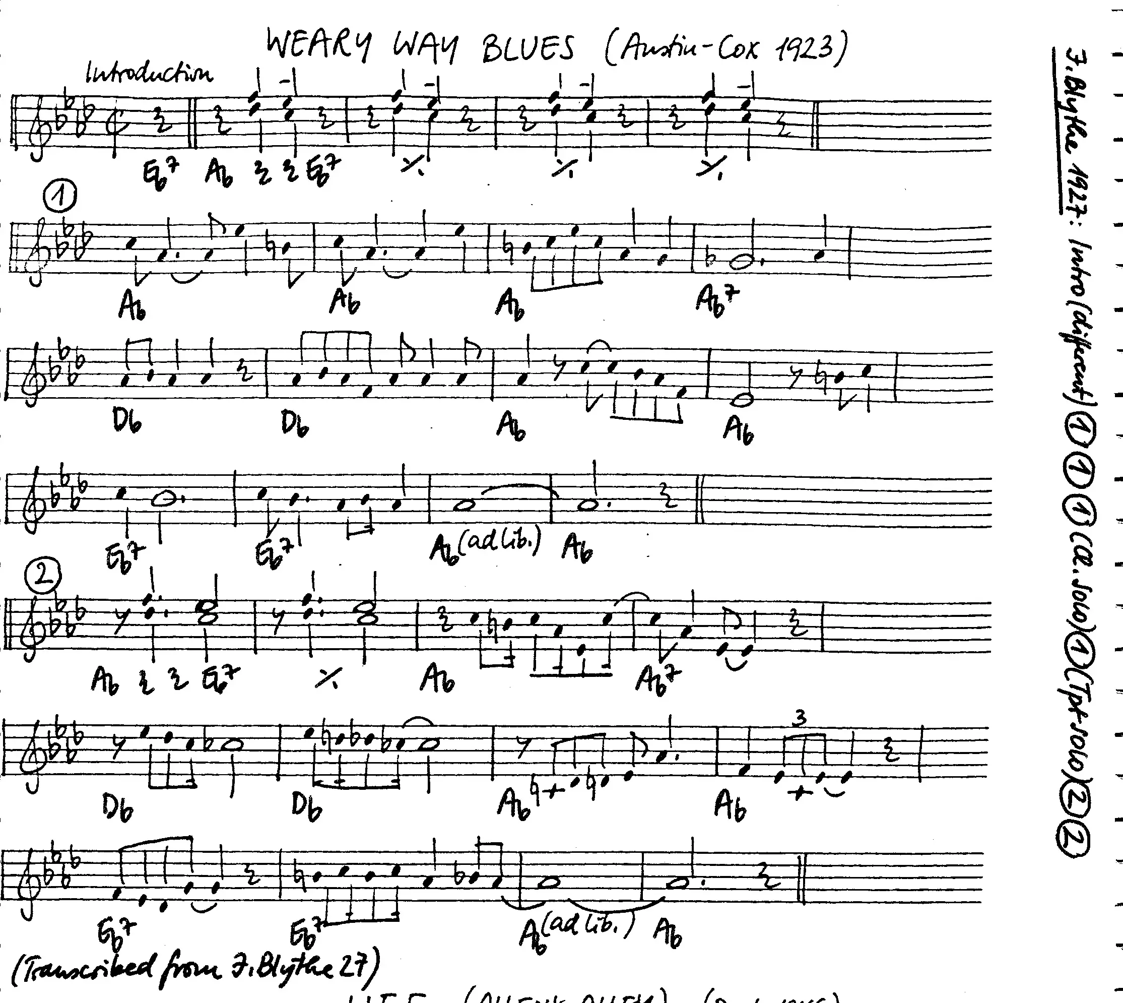 weary way blues free jazz leadsheet - Courtesy of the Jungle Jazz Band